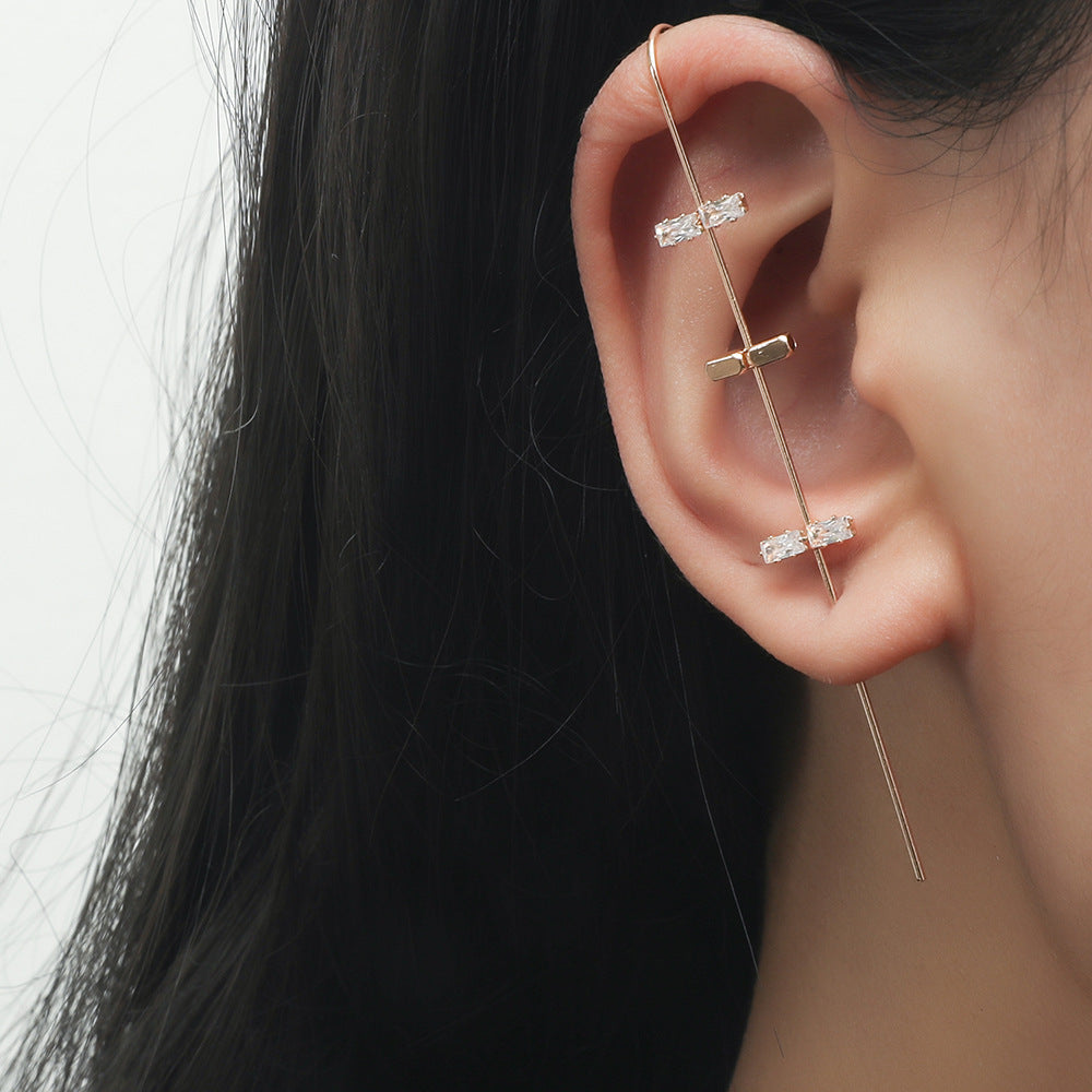 Piercing Ear Needles Temperament Inlaid Zircon Earrings Star Letters Surrounding Auricle Style Slash Earrings