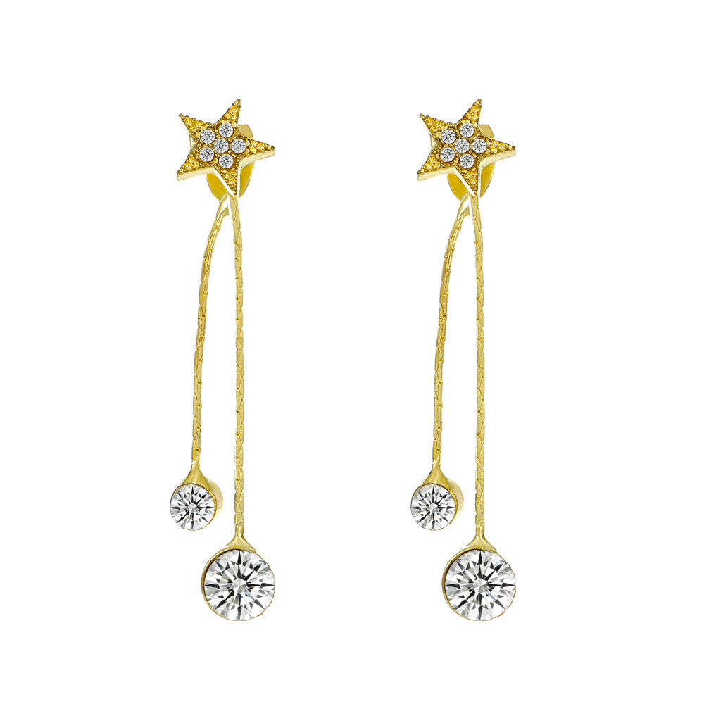 ins pearl tassel earrings women's French light luxury personality star bow earrings earrings earrings temperament earrings
