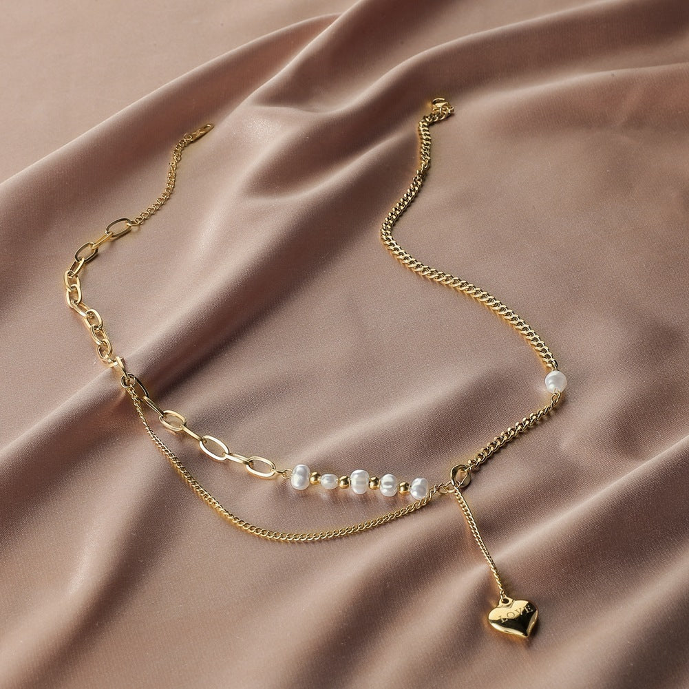 Minority Light Luxury Peach Heart Necklace Gold Plated Love Stainless Steel Pendant Necklace Heart Shaped Titanium Steel Clavicle Chain