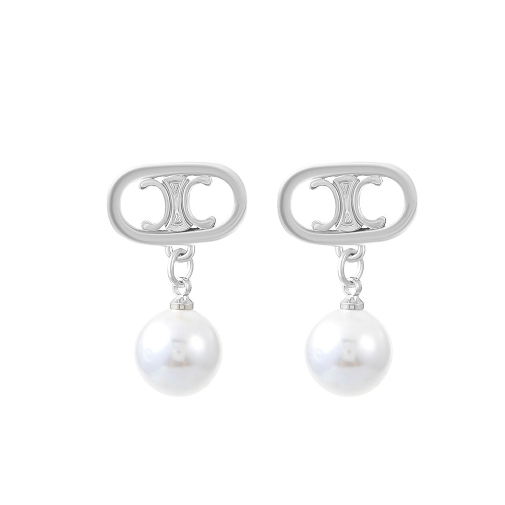 Retro temperament pearl earrings female ins fashion simple metal geometric earrings net red earrings trend