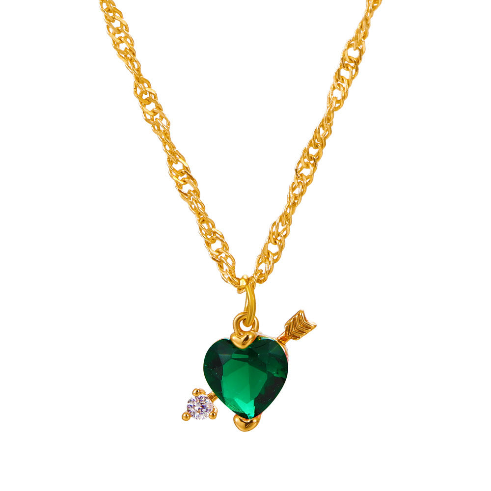 Dongdaemun love clavicle chain design feeling zircon arrow piercing heart necklace simple temperament net red necklace