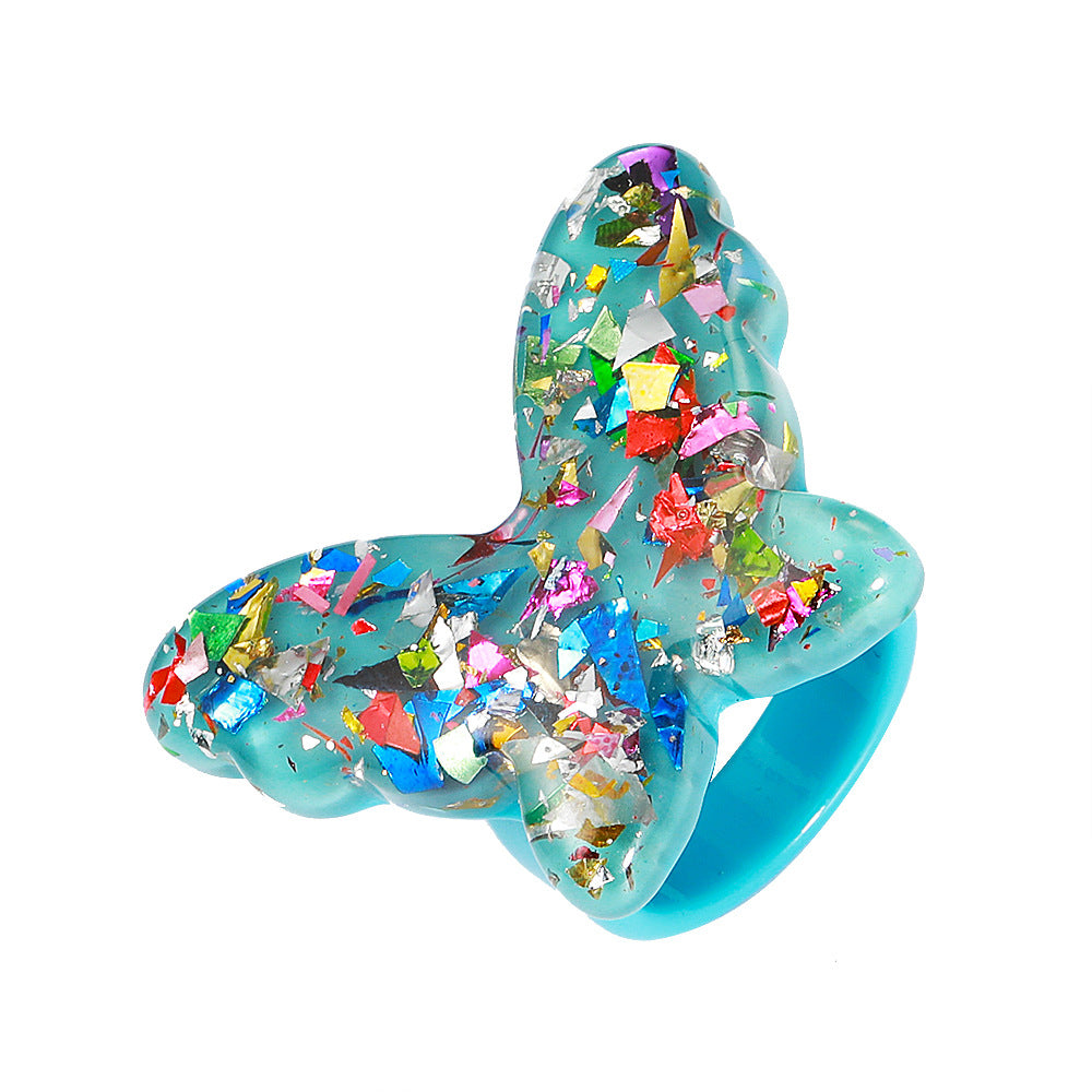 ins transparent resin ring diamond love butterfly acrylic ring multicolor geometric jewelry