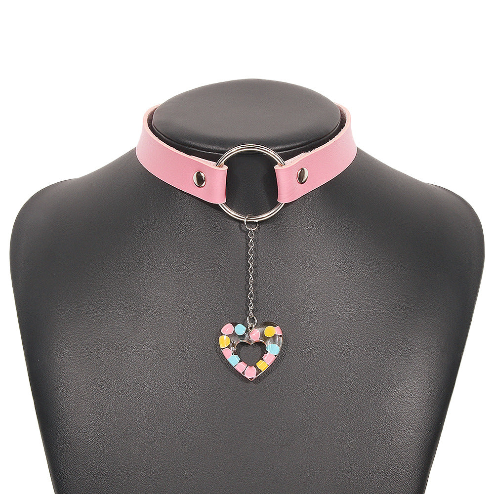 N9556 Street Shot Exaggerated Necklace Personality Neck Leather Necklace Metal Buckle Fashion Choker