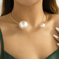 Jewelry Simple Geometric Imitation Pearl Necklace Female Personality Metal Stitching Ball Collar Necklace