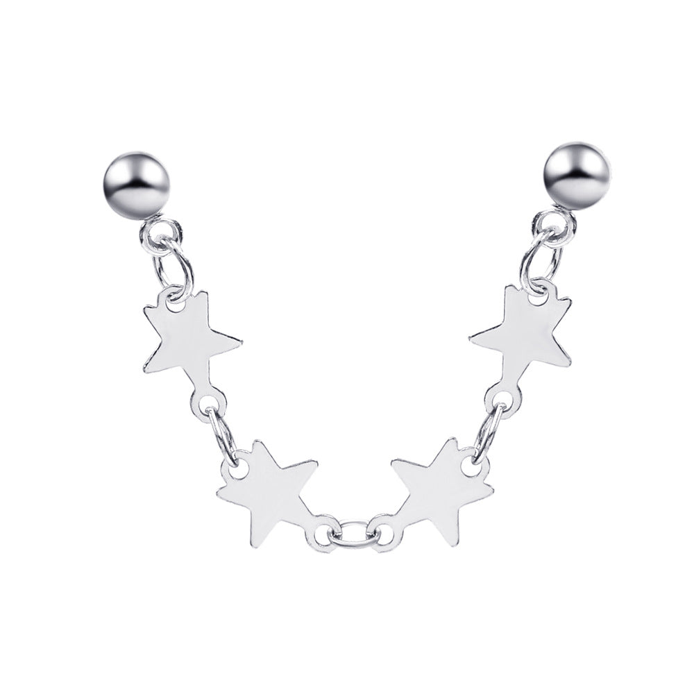 ins simple personality star ear clip cold metal one-piece hole-free chain earrings girls