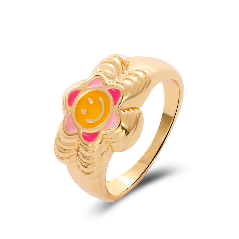 Ins fashion simple love flower ring personality cute metal geometric fun index finger ring