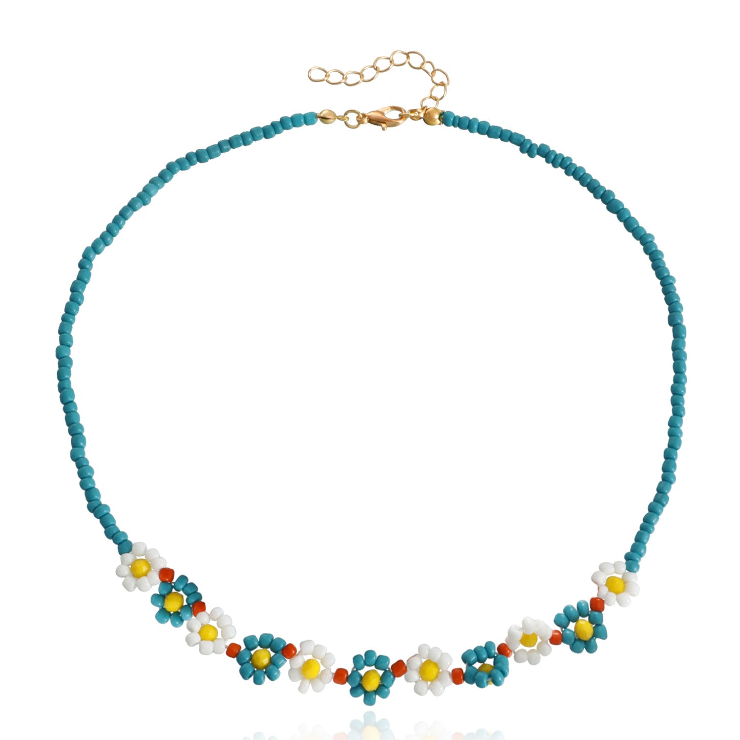 Jewelry Bohemian Daisy Contrast Color Beaded Necklace Retro Rice Bead Flower Clavicle Necklace Female