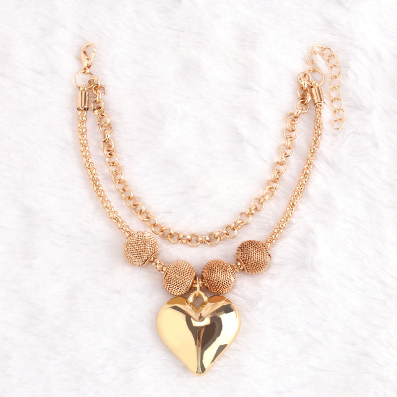 Ins Love Necklace Female Gold Delicate Light Luxury Niche Design Peach Heart Bracelet Earrings Sweet Cool Spice Girl Accessories