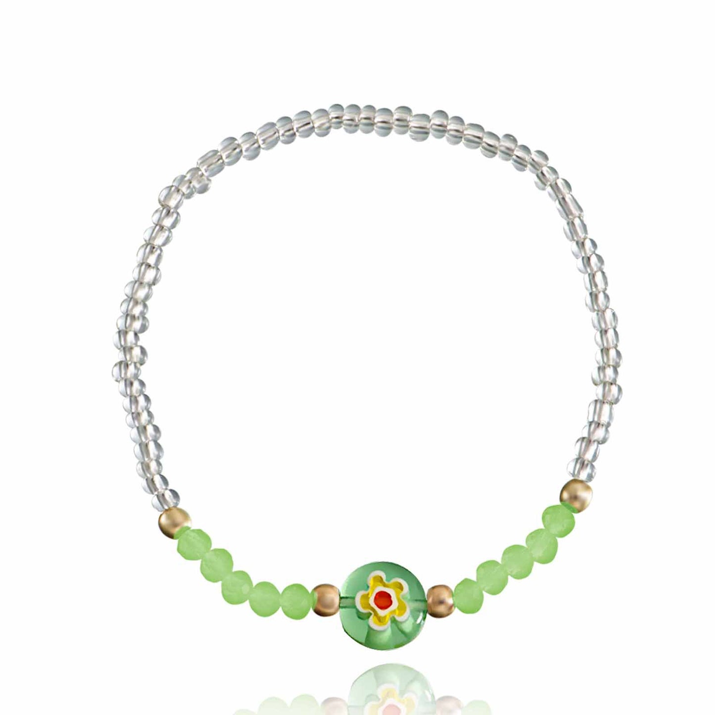 Jewelry Personality Color Glass Flower Crystal Transparent Millet Beads Elastic Rope Beaded Bracelet Female Hand Jewelry