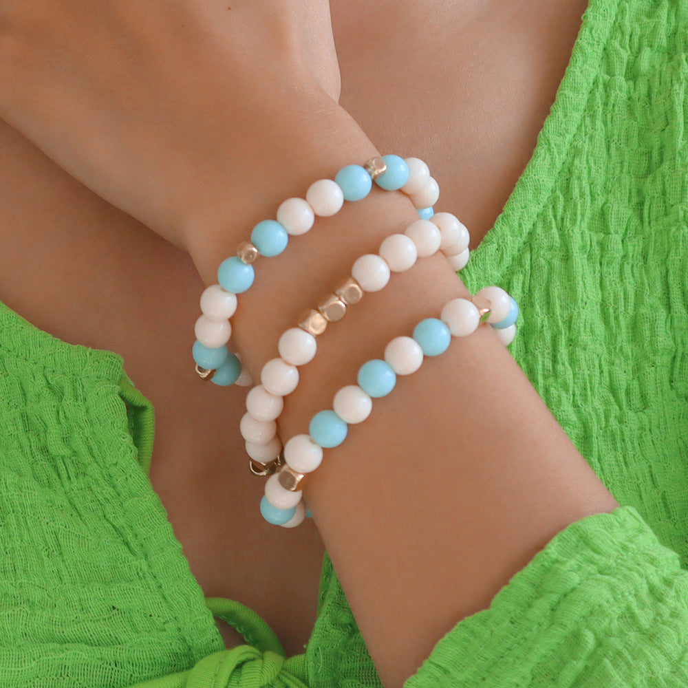 B1635 Mori Girls Jewelry Candy Color Sweet Fresh Bracelet Set Elastic Beads Elegant Bracelet