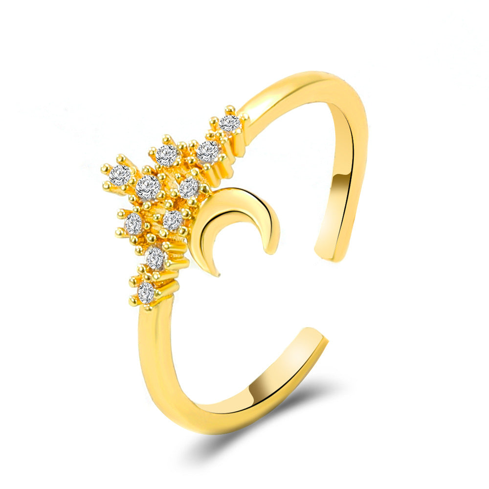 Ins cold zircon opening love ring super fairy fashion star letter hollow index finger ring net red