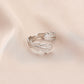 Fashion personality adjustable love stainless steel open ring simple feather leaf heart-shaped ring jewelry