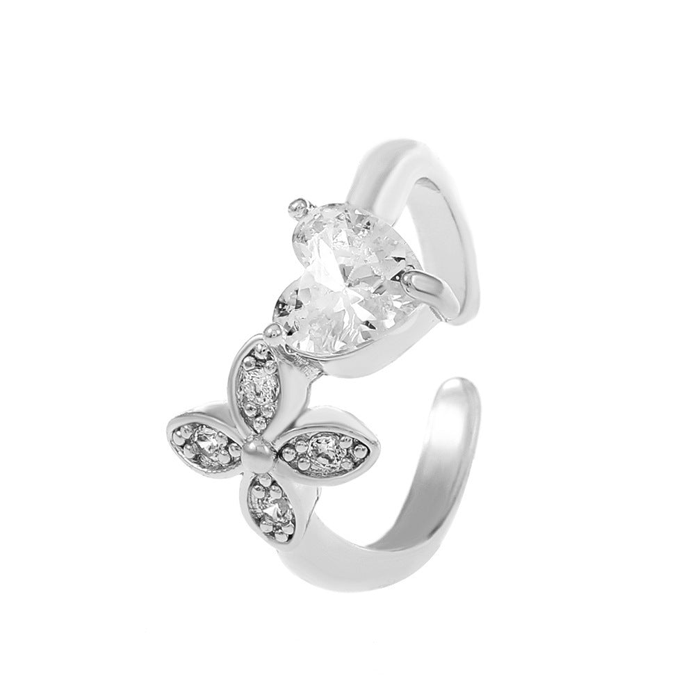 Ins micro-inlaid zircon love ring female fashion light luxury niche design star butterfly opening index finger ring