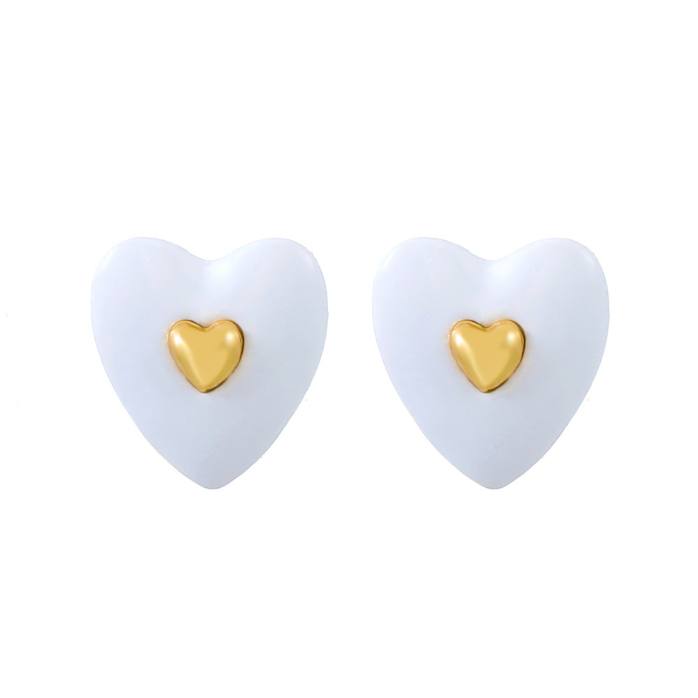 ins enamel drop oil inlaid love earrings fashion temperament niche design peach heart earrings simple earrings