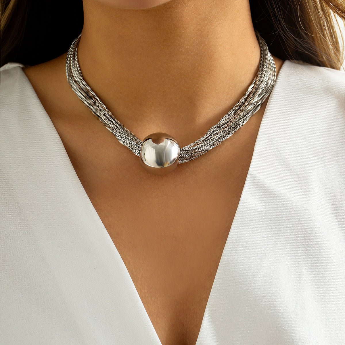 Jewelry Exaggerated Punk Multi-layer Chain Stacked Necklace Temperament Niche Geometric Ball Personality Necklace