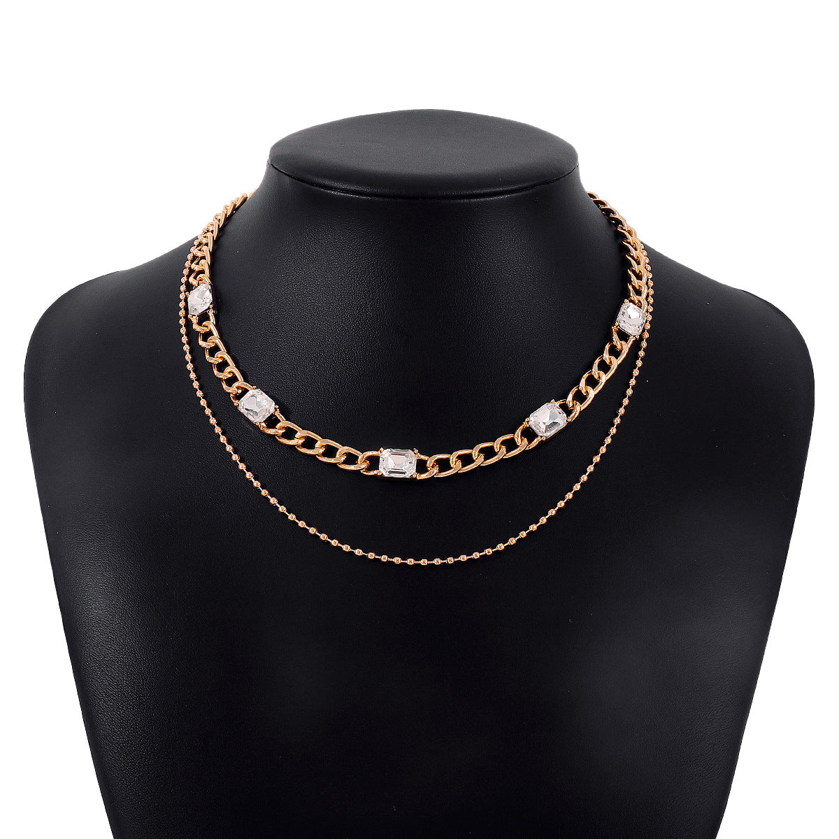 N1441 double-layer bead chain necklace metal acrylic simple necklace niche cold necklace