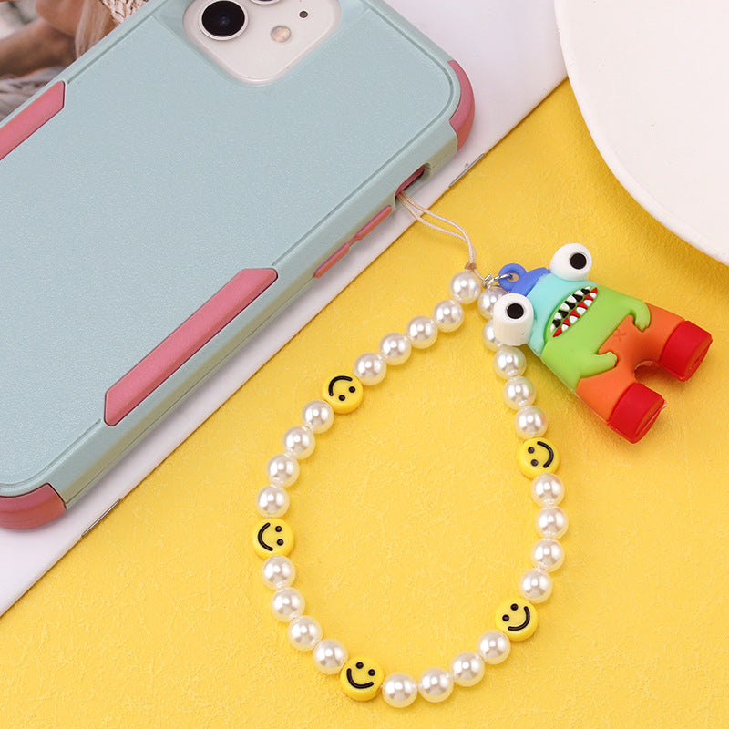 Simple monster rainbow non-slip bag chain cute cinnamon dog soft pottery mobile phone case anti-lost pendant pearl chain