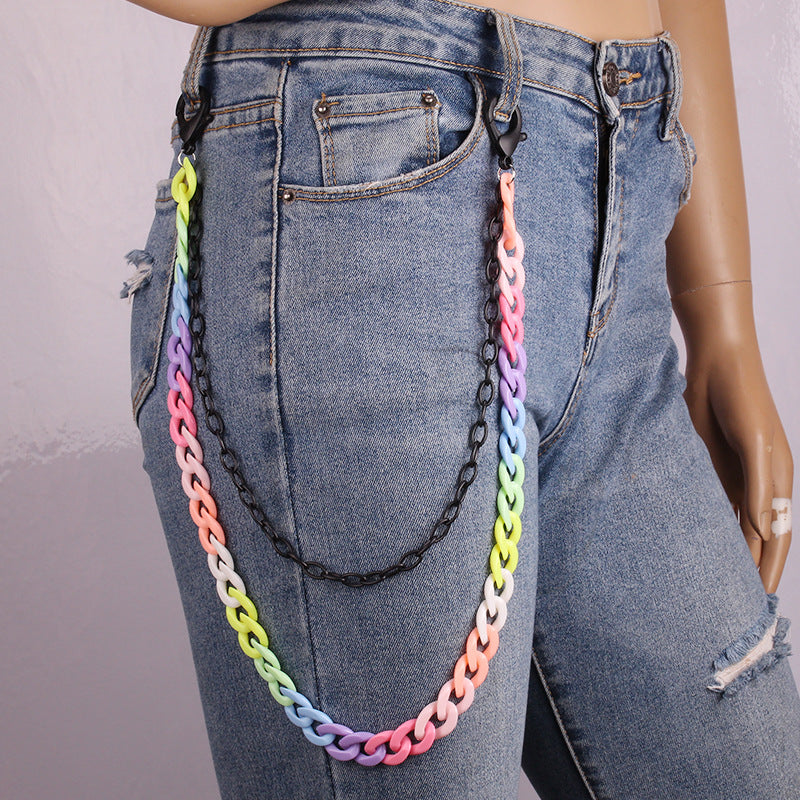 Candy Color Double Layer High Street Retro Colored Resin Ultralight Pant Chain Chain Hanging Chain Street Jeans