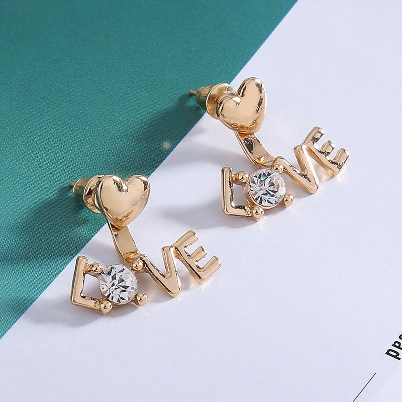 Geometric stud earrings love heart shell triangle full diamond earrings temperament creative earrings