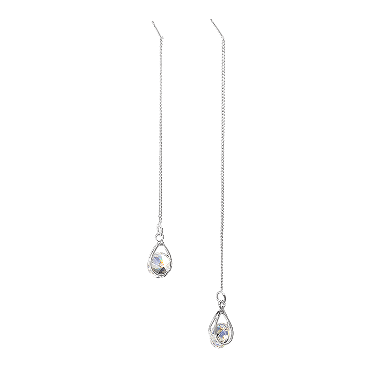 Personality earrings zircon water drop tassels asymmetrical ear wire women's long earrings temperament earrings