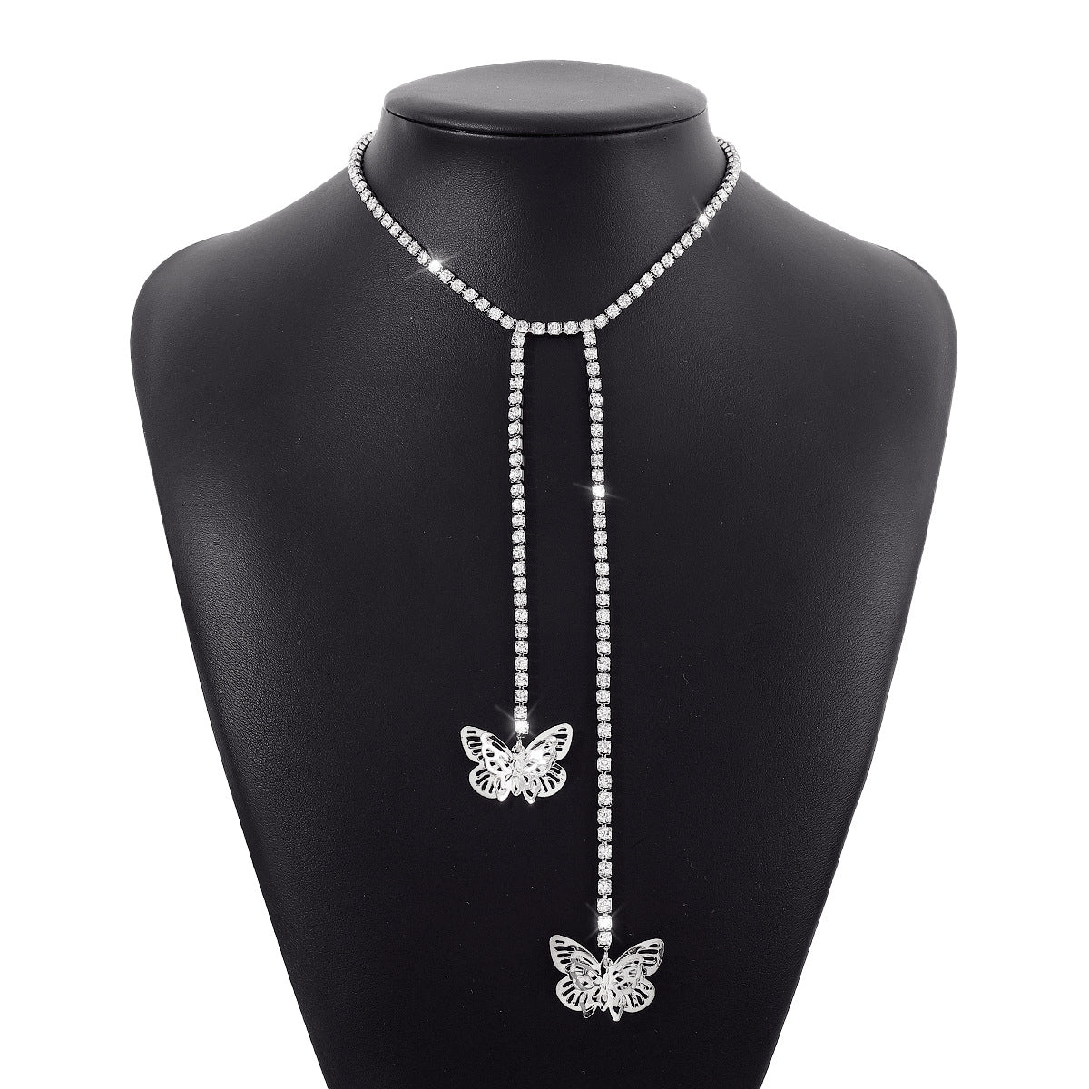 N1727 Niche Fairy Necklace Claw Chain Rhinestone Tassel Butterfly Heart Necklace Fashion Pendant