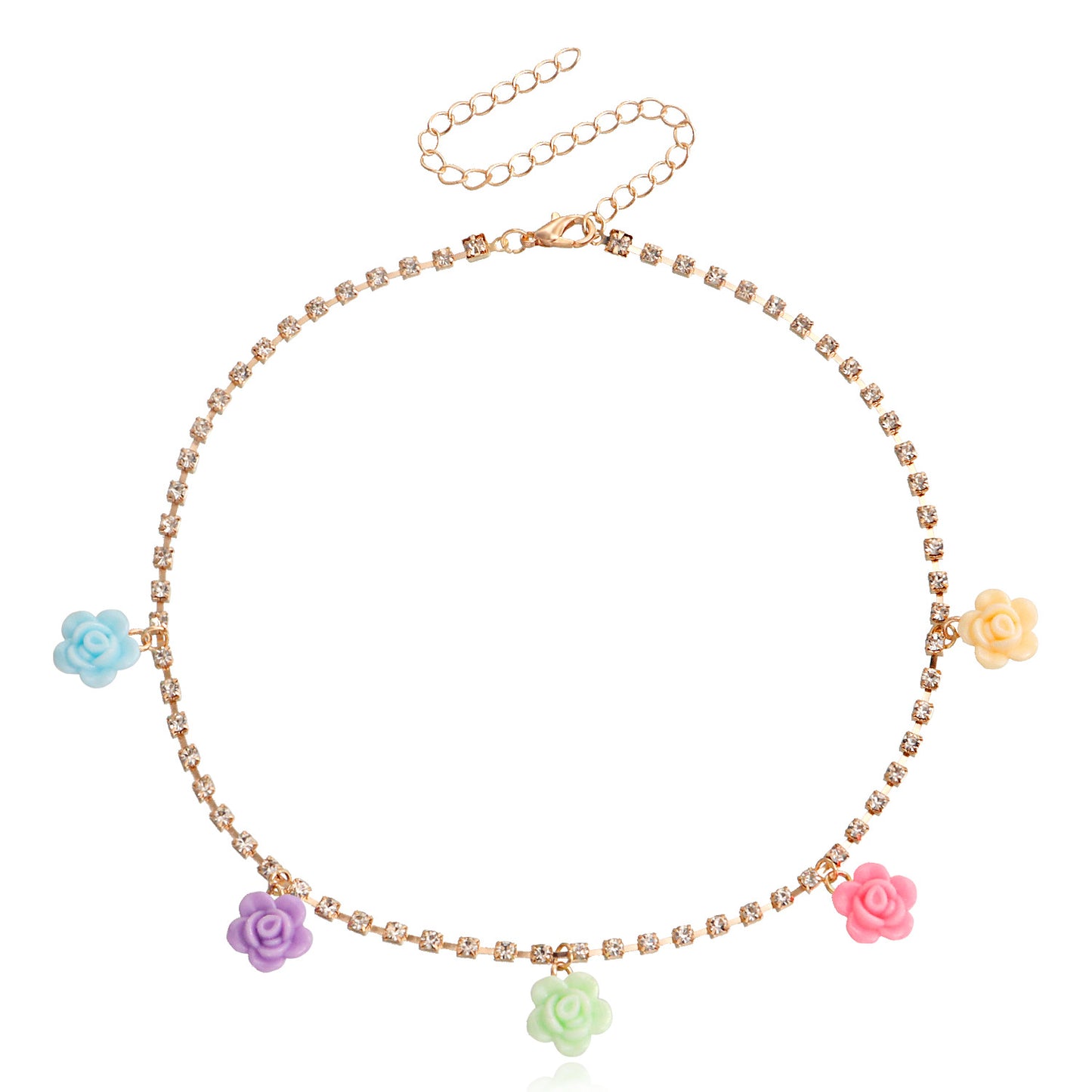 Jewelry ins diamond claw chain colorful flower necklace female choker advanced simple necklace