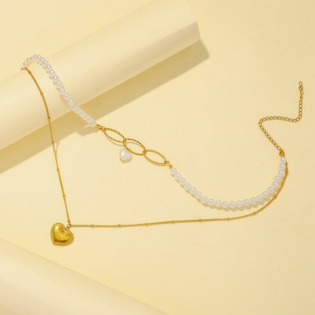 Minority Light Luxury Peach Heart Necklace Gold Plated Love Stainless Steel Pendant Necklace Heart Shaped Titanium Steel Clavicle Chain