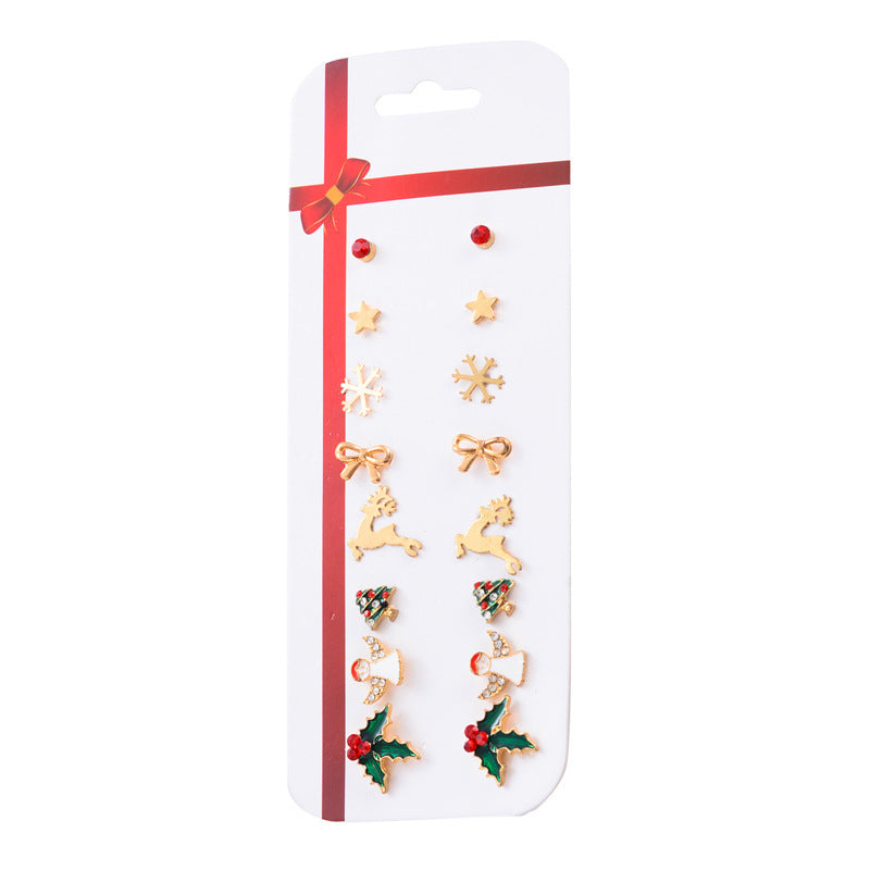 Christmas earring combination set fashion cartoon elk cane Christmas tree earrings card earrings