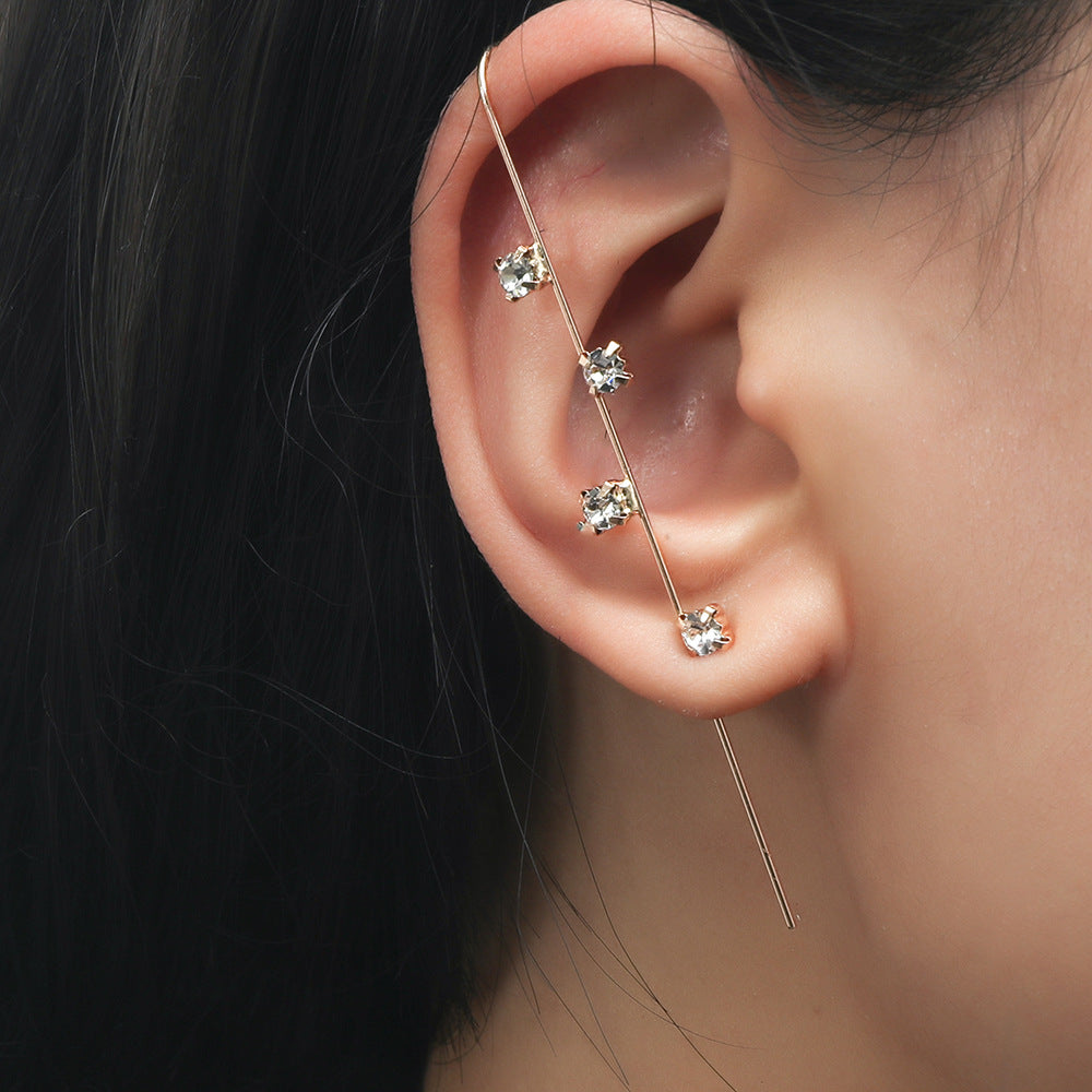 Piercing Ear Needles Temperament Inlaid Zircon Earrings Star Letters Surrounding Auricle Style Slash Earrings