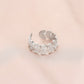 Fashion personality adjustable love stainless steel open ring simple feather leaf heart-shaped ring jewelry