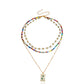 Jewelry Bohemian double-layer colored rice beads turquoise necklace female geometric trendy matching accessories