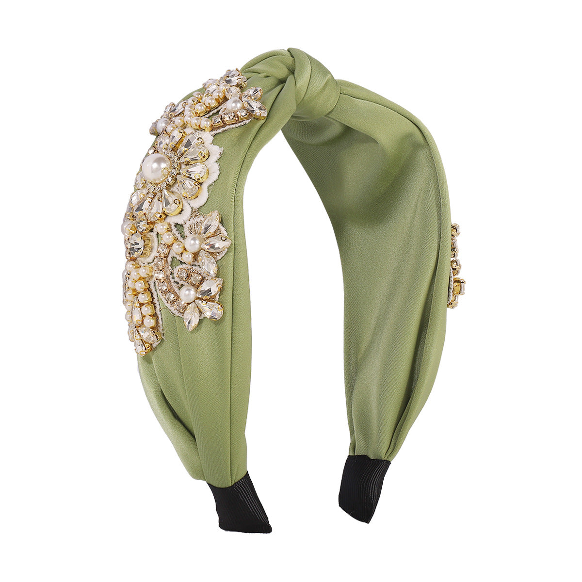 F4143 Exaggerated geometric hair hoop imitation pearl rhinestone wide edge knotted head hoop personality light luxury heavy industry hairpin