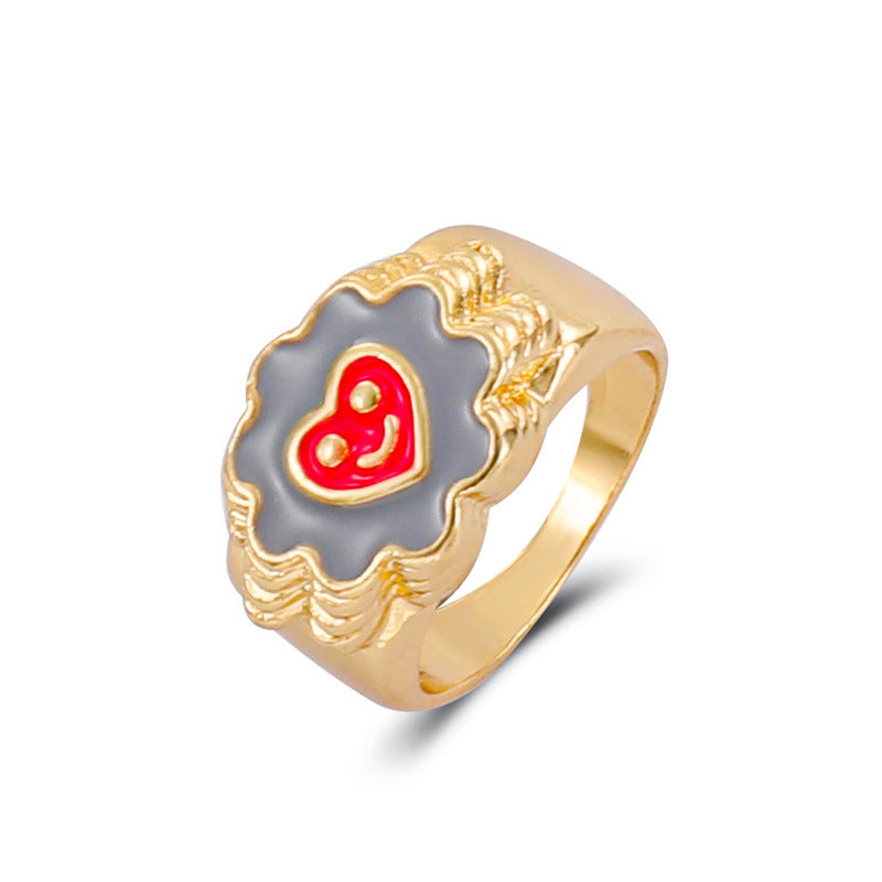 Ins fashion simple love flower ring personality cute metal geometric fun index finger ring