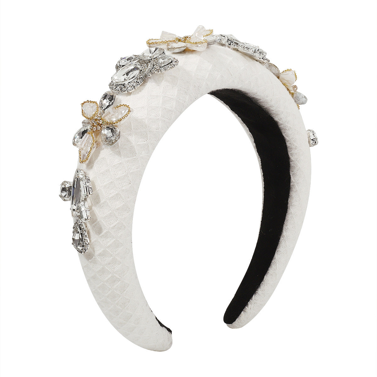 F4672 Jewelry Thick Sponge High Skull Light Luxury Headband Embroidered Flower Rhinestone Exaggerated Headband