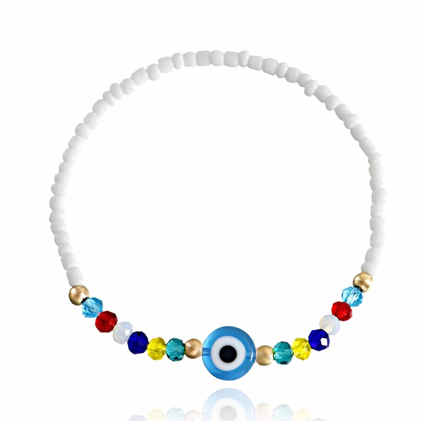 Jewelry Trend Elastic Rope White Rice Beads Devil's Eye Crystal Bracelet Female Spice Girl Jewelry