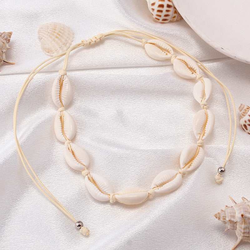 Ornament Sea Shell Hand Woven Stretchable Necklace Hawaiian Beach Shell Choker