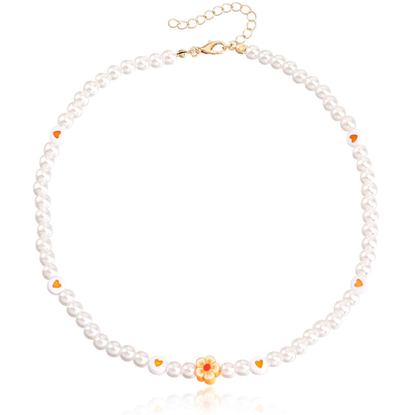 Jewelry ins soft pottery flower color love imitation pearl necklace female niche design light luxury