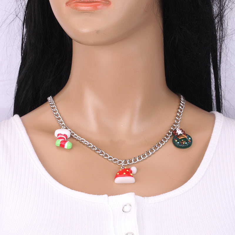 Autumn Winter Christmas Ornament Resin Santa Claus Series Pendant Necklace Sweater Chain