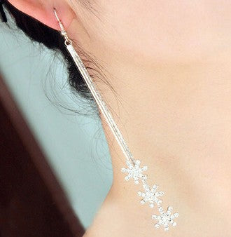 Fashion Square Tassel Earrings Long Diamond Rhinestone Ear Wire Sweet Earrings Jewelry