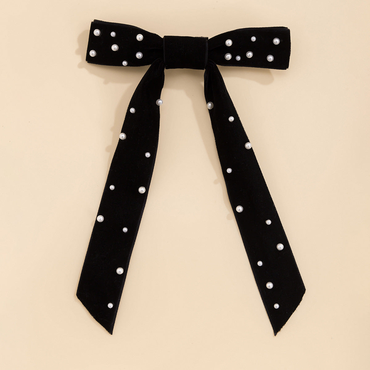 Big bowknot velvet all-match spring clip simple top clip sweet imitation pearl ribbon back head hair clip hair accessories