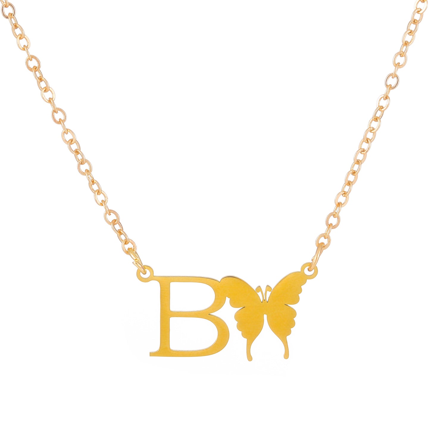ins stainless steel hollow love necklace fashion creative English letter butterfly clavicle chain net red necklace