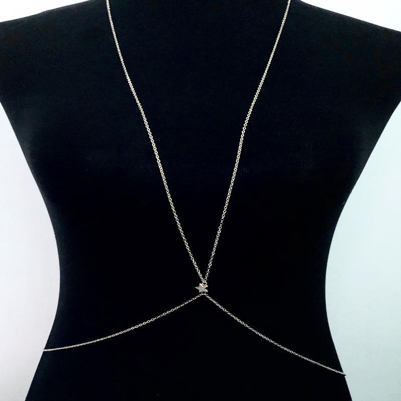 Fashion Alloy Inlaid Pentagram Pendant Simple Sexy Body Chain Women