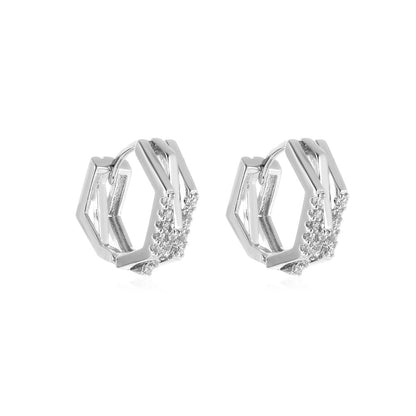 Metal polygonal earrings simple cold micro-inlaid zircon earrings net red high-end geometric earrings jewelry