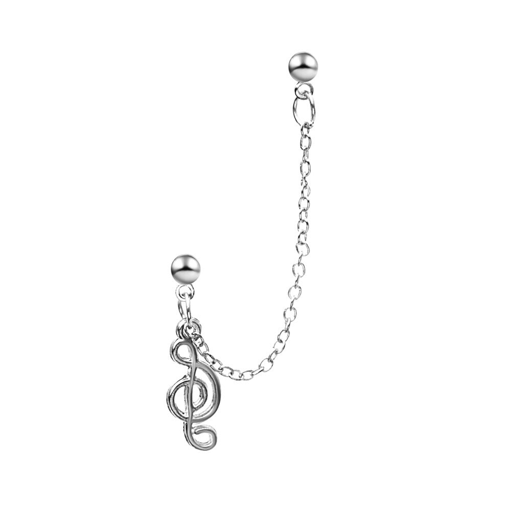 Trendy long chain music note ear clip retro metal symbol earrings single temperament net red earrings girls