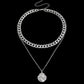 Jewelry retro double-layer geometric aluminum chain knight shield pendant necklace female ins niche
