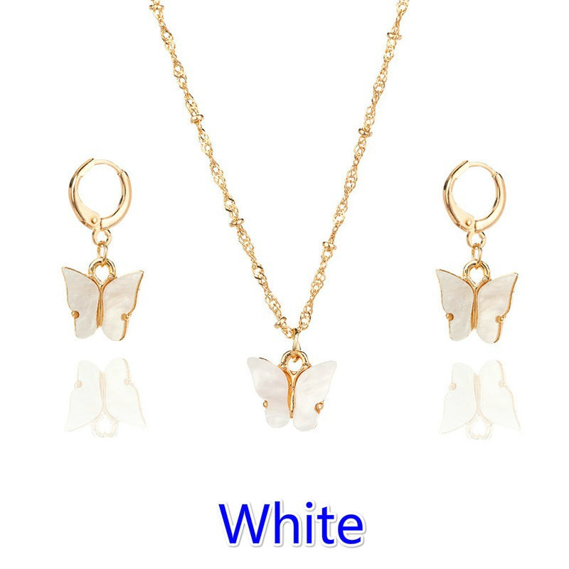 Fashion Explosion Acrylic Butterfly Earrings Necklace Set 2 Pieces Set Jewelry