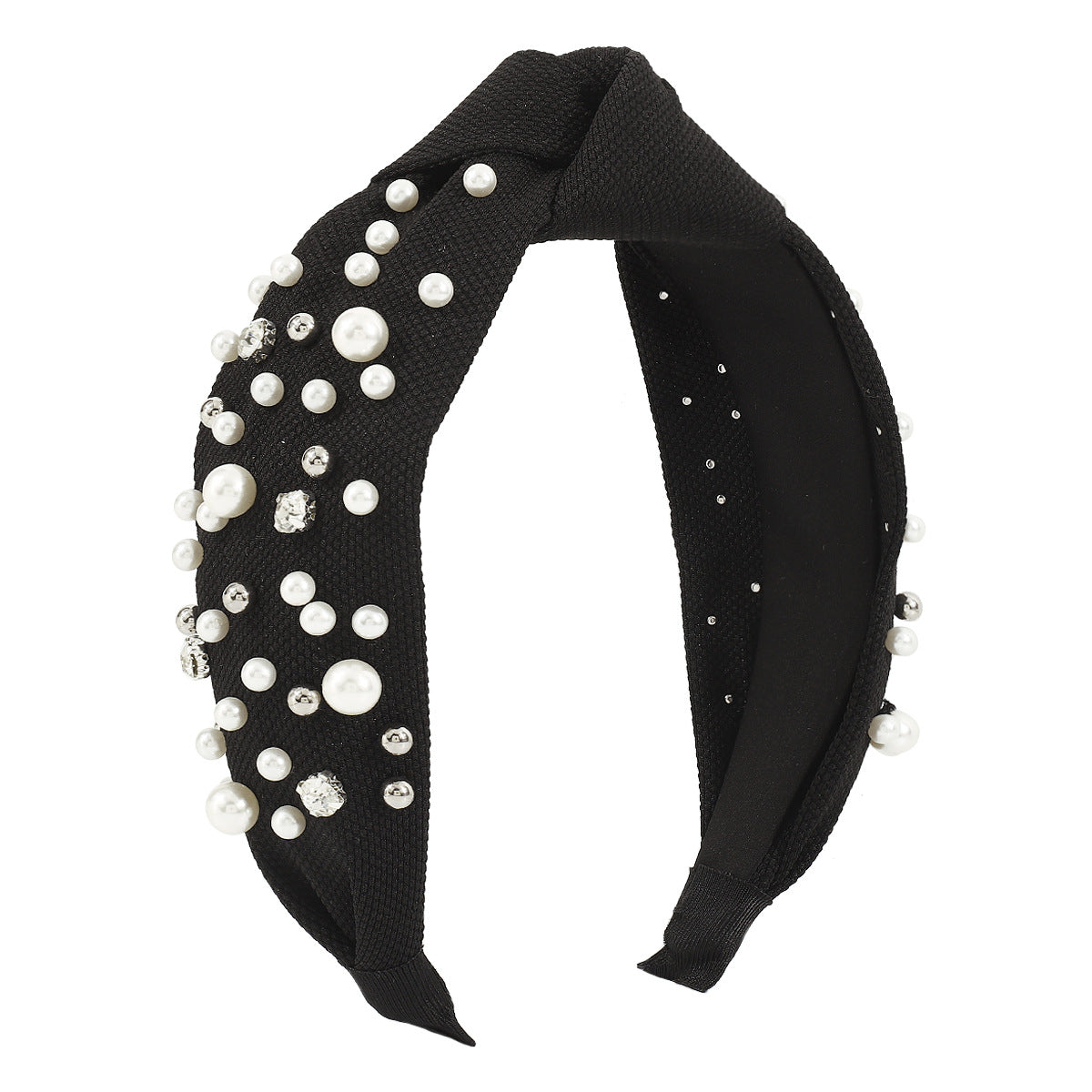 F57 creative waffle knotted pure color pearl rhinestone headband baroque net red nail beads wide-brimmed headband female