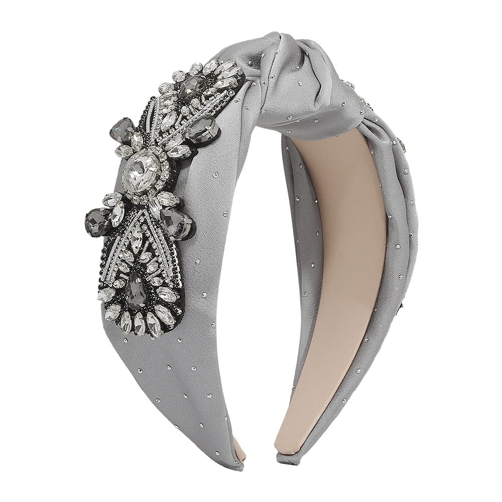 F3929 exaggerated headband women's wide-brimmed rhinestone temperament geometric hairpin baroque knotted retro headband