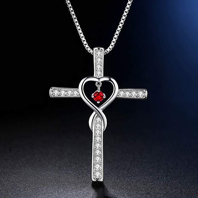 Fashion Cross Religious Belief Inlaid Zircon Pendant Necklace Heart Shape Necklace Jewelry