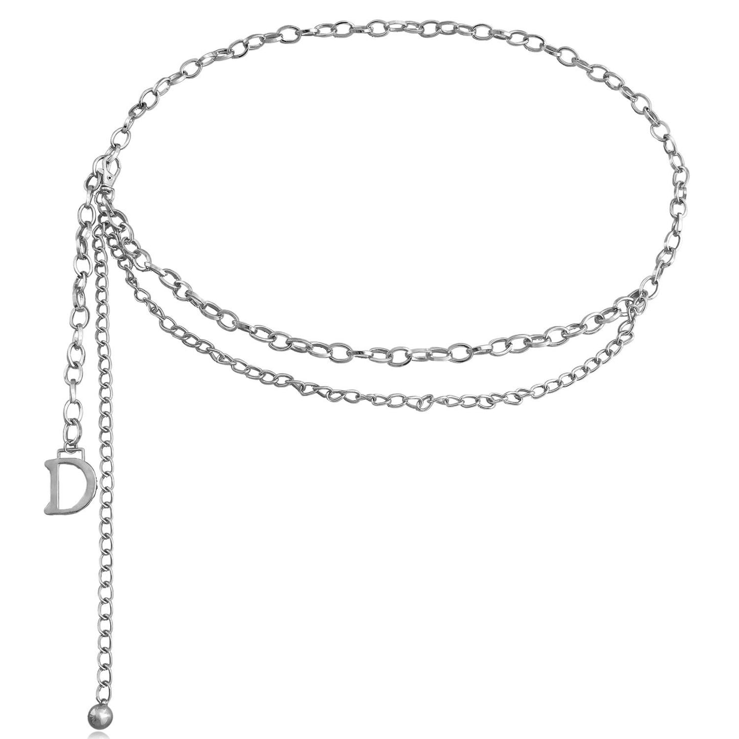 Jewelry double texture thick chain letter D pendant waist chain female ins dress body accessories